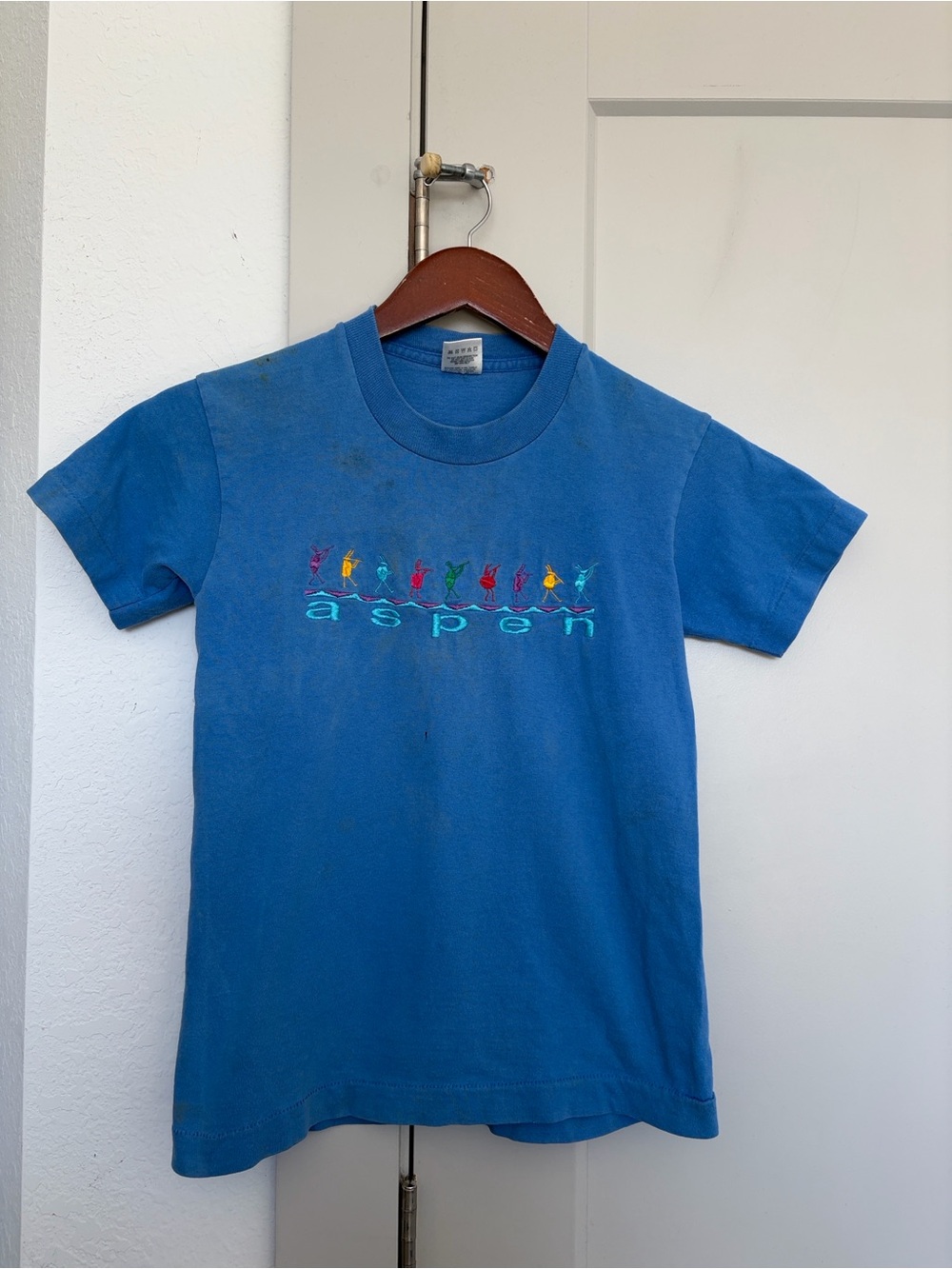 VINTAGE 90S ASPEN BLUE SINGLE STITCH GRAPHIC TRAVEL TSHIRT KIDS 10-12